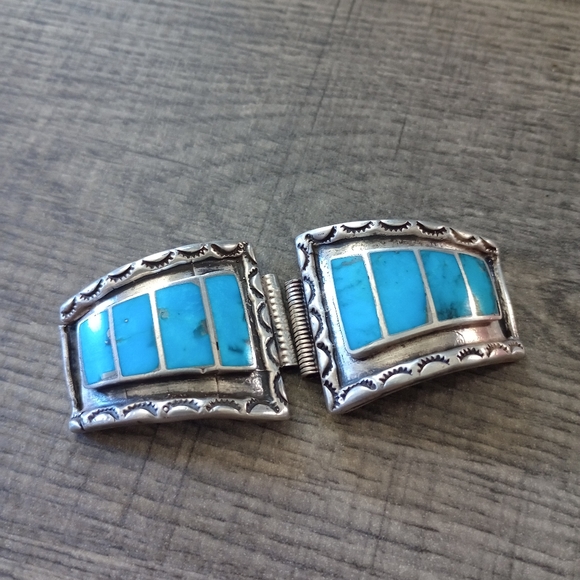 Turquoise and Silver Watch Links - Picture 3 of 4